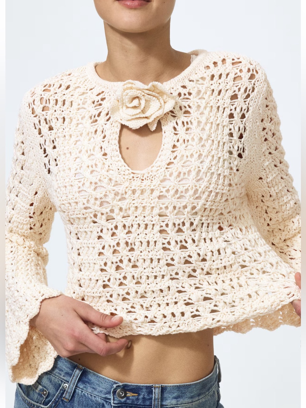 H&M NWT CREAM APPLIQUÉD CROCHET-LOOK TOP SIZE SMALL